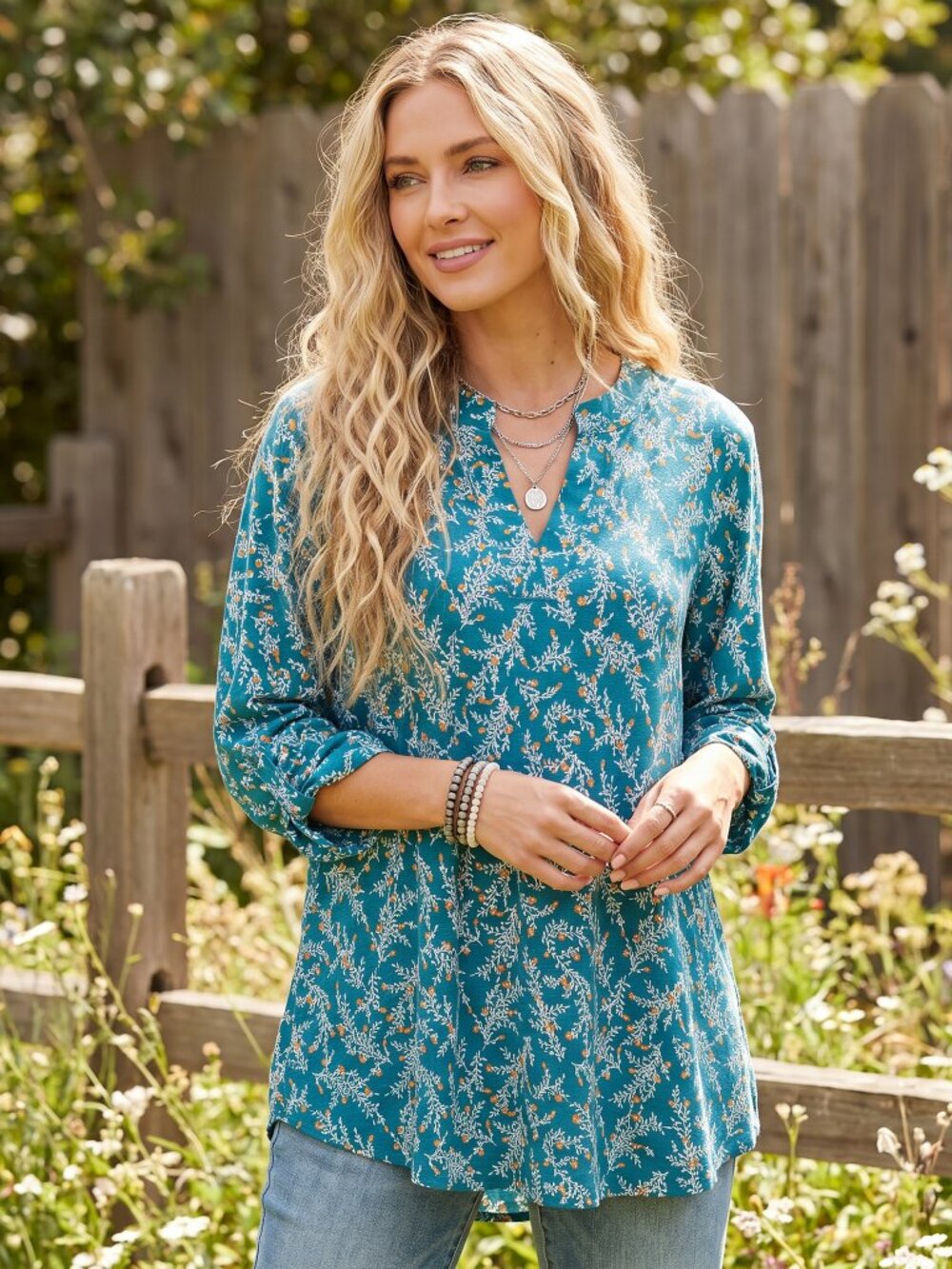 Dear Scarlett L Teal Botanical Top Leaf Print Boho Cottage Fairy Whimsigoth